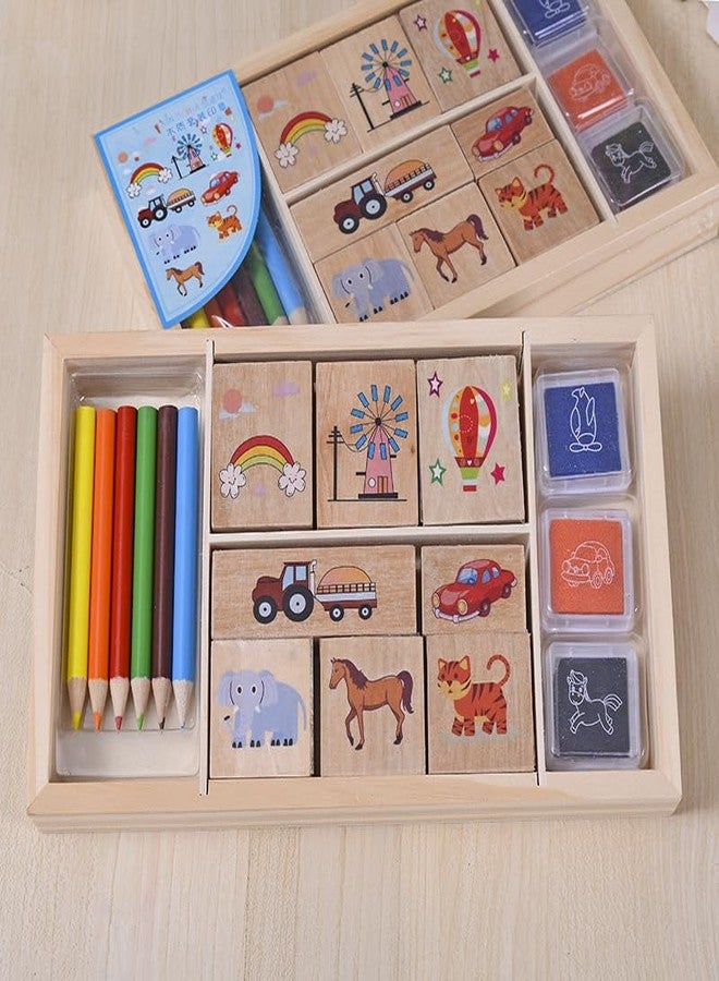 53 Arts Eco-Friendly Wooden Stamp Creative Puzzle Cartoon Children Wooden Stamp Set Pack of 2 - Image 4
